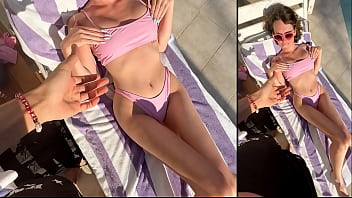 Sultry Sun Lounger Seduction: Bikini Babe Gets Naughty