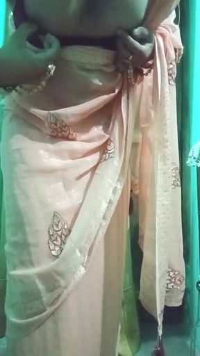 Indian Gay Crossdresser Bottom Crossdressing in Silky Saree with Heavy Jwellery Real Homemade Sex