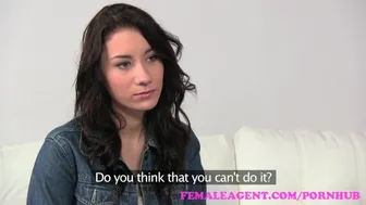 Shy brunette practices pussy licking with sexy agent in office audition
