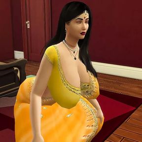 Desi Aunty Manju teasing horny guys by wearing a sexy yellow saree