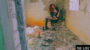 Dazzling sexy girl Emily J masturbates in an abandoned building