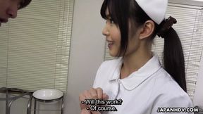 Japanese nurse Shino Aoi receives dick&#x1F346;-tasting pleasure from a patient's member while on duty.