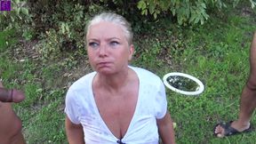 Mega piss-swallow-gangBang! 25 men piss in my mouth outdoors! Full Movie