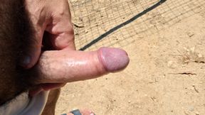 Pissing with almost hard cock