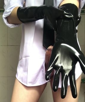 Cum Shot Masturbation With Rubber Gloves
