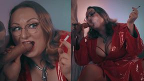 Smoking Spitting Biting Handjob - Domme Stepmom MILF Edges Skinny Stepson with Bare Hands, Rough FemDom HJ, Big Tits MILF in RainCoat with Cigarette (720p)