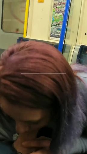 Woman with red hair in public