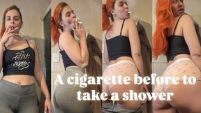 Sexy smoking before to take a shower after gym