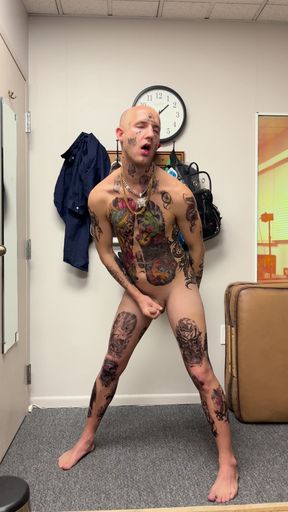 Face Tatted Twink Jerking While Dildo Fucked
