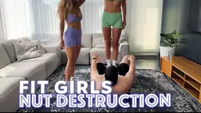 Fit Girls Nut Destruction: Femdom Lord Maria and Princess Paulina bully beta male loser in hardcore ballbusting scene