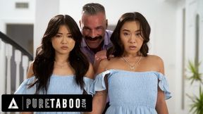 PURE TABOO Asian Stepsisters Lulu Chu &amp; Kimmy Kimm Fulfill Their Stepdad&#039;s Doppelganger Fantasy