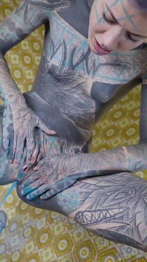 Alternative Tattoo Model Masturbating with Big Toy