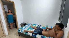 My big ass stepsister catches me masturbating with her panty in her room, then she lets me put my rich cock in her tight ass.