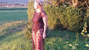 Granny Is Wearing a Sheer Bodysuit Outside