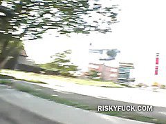 Blonde public seduction and tit grab as chick is very shy