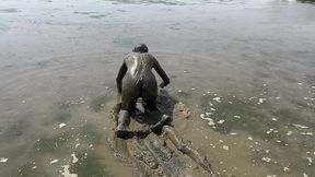 estuary mud girl playing in the nude (wam, wet and messy)