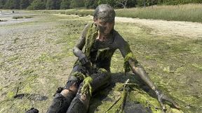 estuary mud girl playing in the nude (wam, wet and messy)