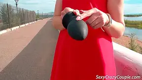Tiffany Walk On Promenade With Gigantic Anal Plug Inside Her