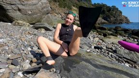Rubber Fins, Wet Wetsuit & A Naughty Foot Fetish Tease on My Private Beach - MOV