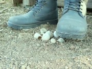Farm boy crushes crunchy empty shells with his boots - crush spit piss cum