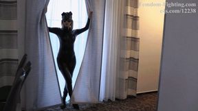 Lethal Blonde as Leather Cat Woman - Taking Down The Intruder