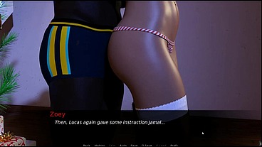 Zoey Christmas Gift [ NTR Xmas Hentai Game PornPlay ] Ep.3 her wife kissed Jamal BBC in front of the christmas tree