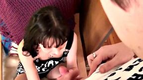 Petite brunette Tammy gives a hot homemade blowjob and handjob to her man