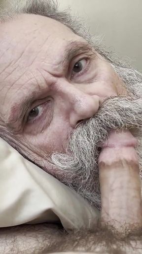 Old Bearded Cocksucker Takes Huge Load Straight Down His Gullet