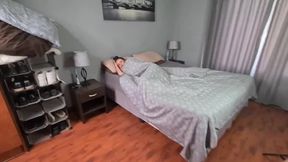 Skinny girl gets pissed on in bed and suck cock clean