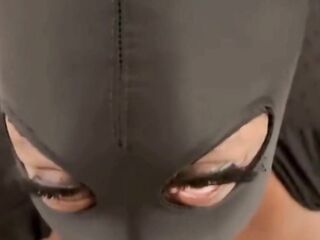 Hooded Breasty Black big beautiful woman Sucking On White Knob POV