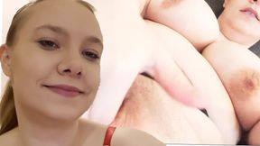 Teen with huge hanging tits fucks herself hard