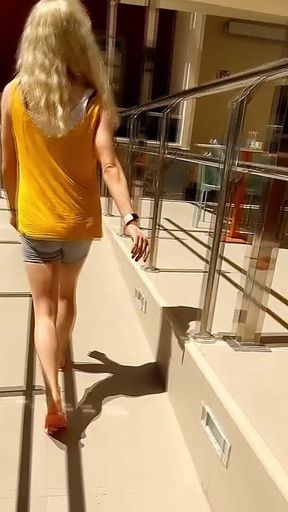 Guy Fucks Tranny in Her Yoga Shorts! Full of Sperm She Walks Through the Holiday Hotel!