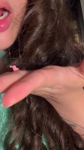 The Giantess Decides to Play with the Little One Between Her Split Tongue