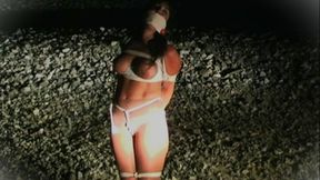 Gina Rae bound and gagged down by the railroad tracks