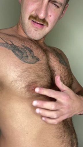 Jock showing off, nipple play, body oil, armpits