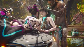 Eve & Juri Han - Rough Car Bonnet Threesome