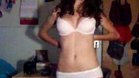 Extremely hot amateur teen in her bedroom stripteasing on webcam