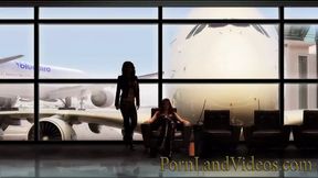 Lesbians with big tits play with dildo on plane