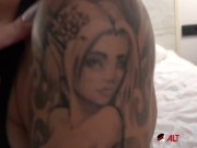 Tattooed German MILF Sophie Logan sucks a big cock