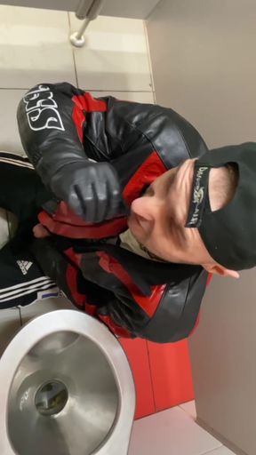 Kinkysirius in Chav Scally Outfit Sucks Hard by Leather Bear in the Public Restroom