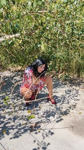 50 Plus Mature Beauty Masturbates Outdoor