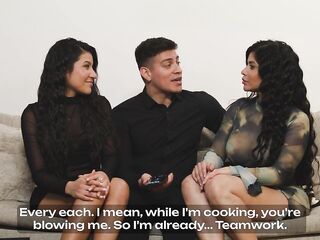 Wicked Latin babe stepsisters share their favourable guest’s large knob in the bedroom