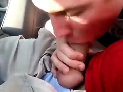 Sucking my buddy's cock in the car, he cums in my mouth - am