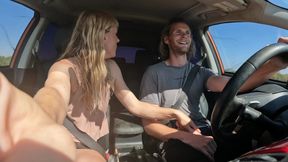 Sexy Blonde Swallows Cum After Road Head