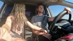 Sexy Blonde Swallows Cum After Road Head