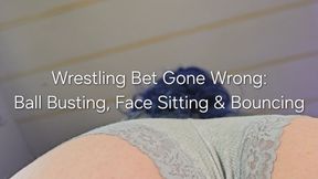 720P Wrestling Bet Gone Wrong: Ball Busting Face Sitting and Bouncing