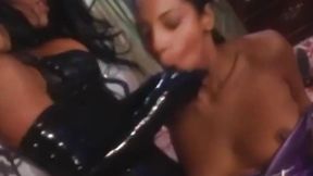 PussyCatsLatex com - BDSM brunette Cherokee's dildo drilling of ebony babe's pussy