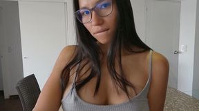 Roughly fucked nerdy latina girl to shaking orgasm and dripping creampie