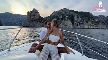 Girl next door gives captain a public blowjob on boat tour