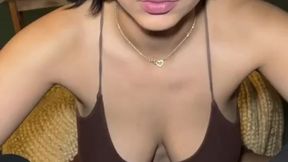 Lovely big-ass babe sucks cock in lingerie